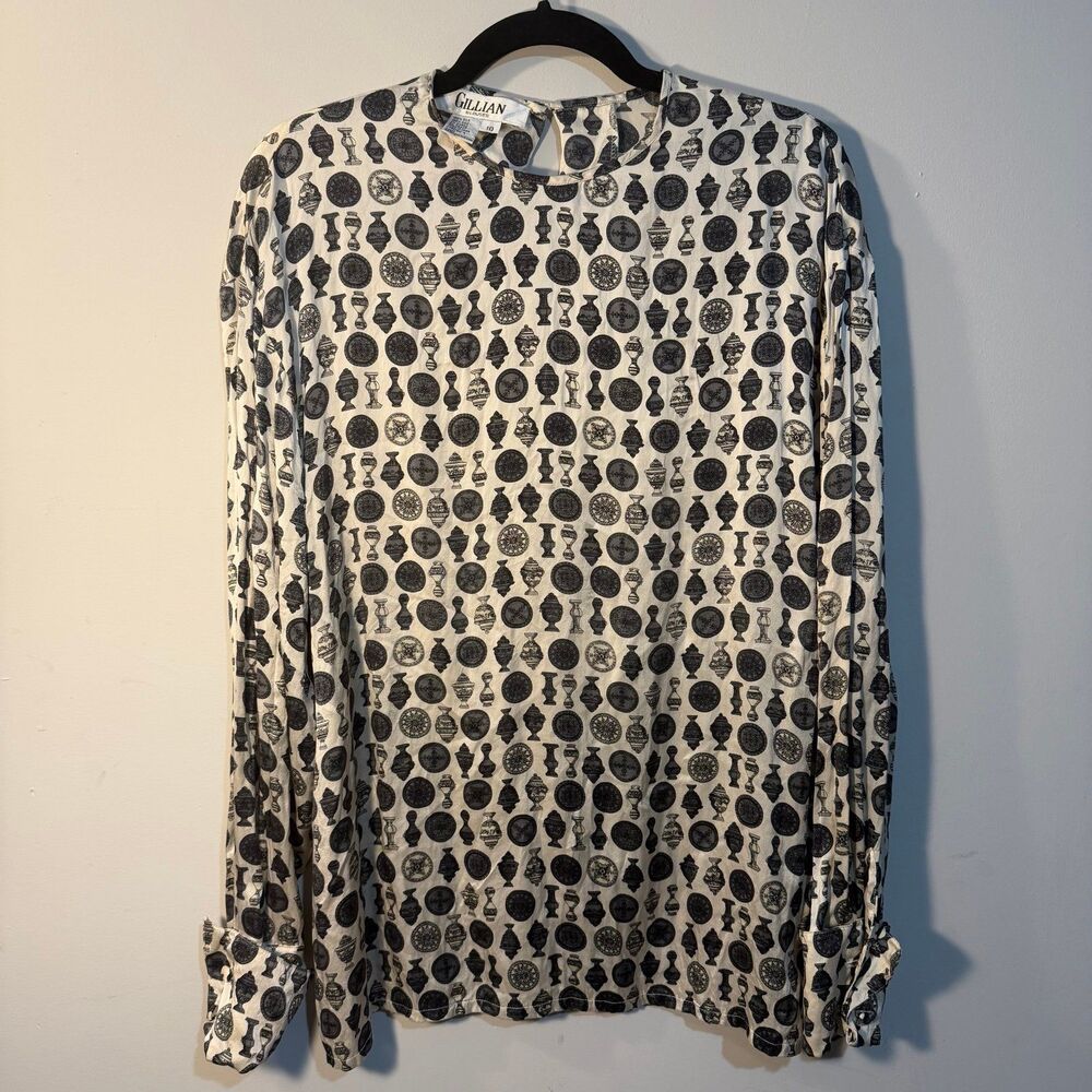 Gillian Blouses, silk vase print , vintage, women’s 10